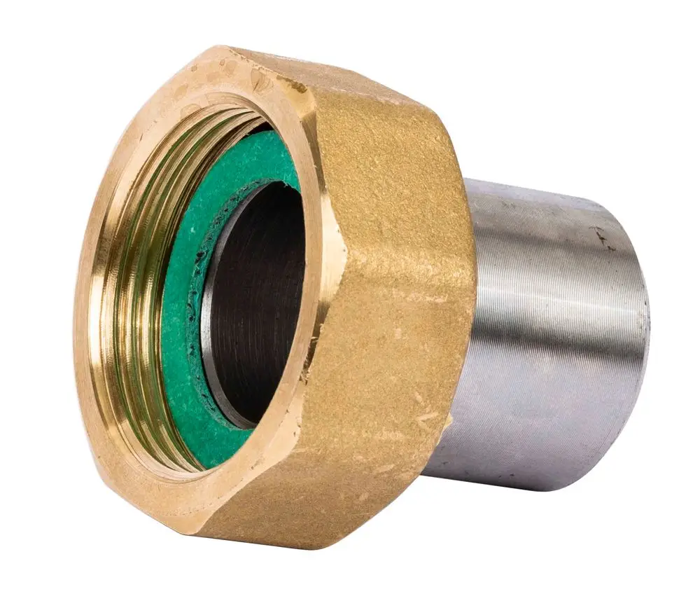 Danfoss Anschlussteil mit Schweissende, aus Messing und Edelstahl, für Rohrverbindung in sanitärtechnischen Anwendungen.
